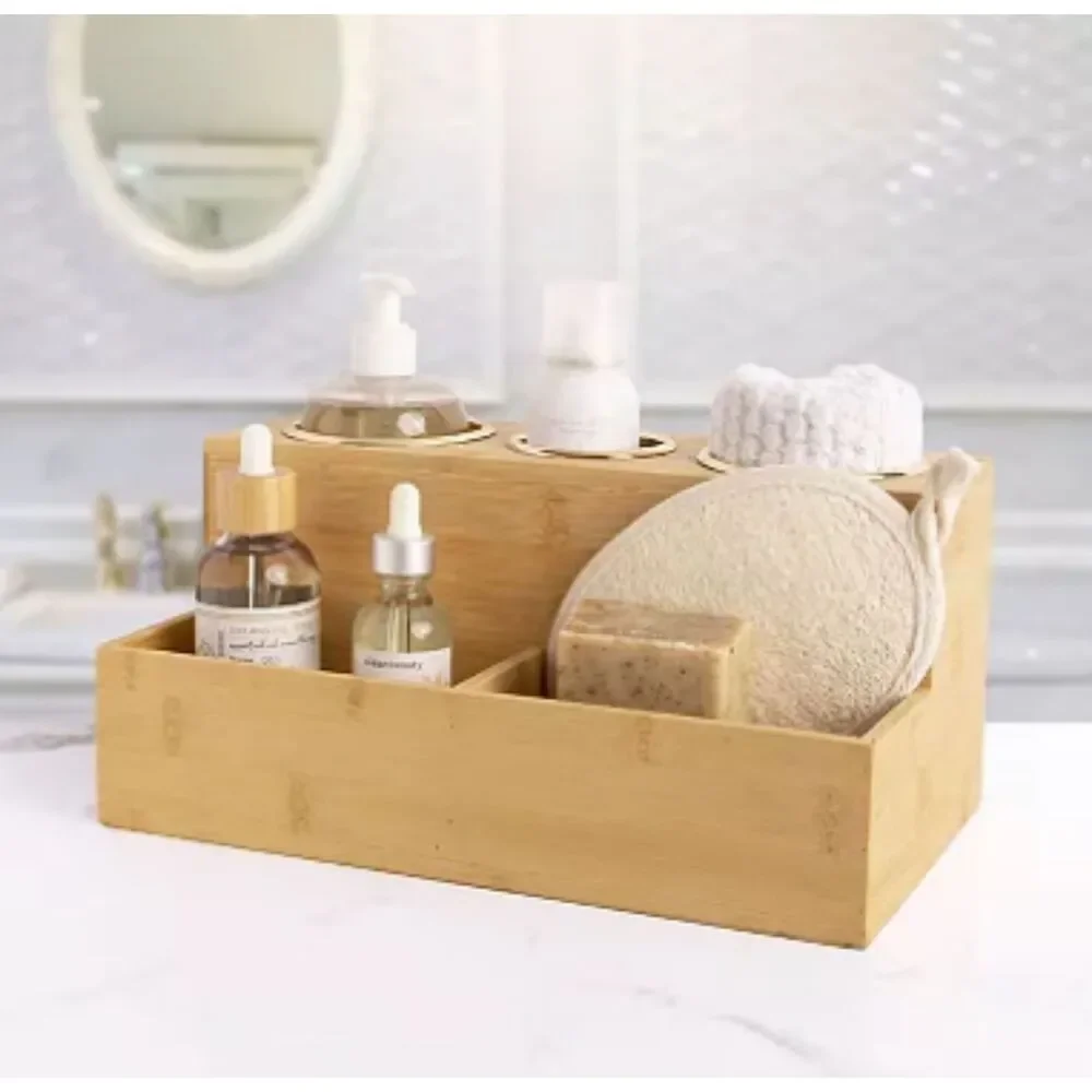 Milano Bamboo 5 Section Cosmetic Beauty Hair Tools Organizer